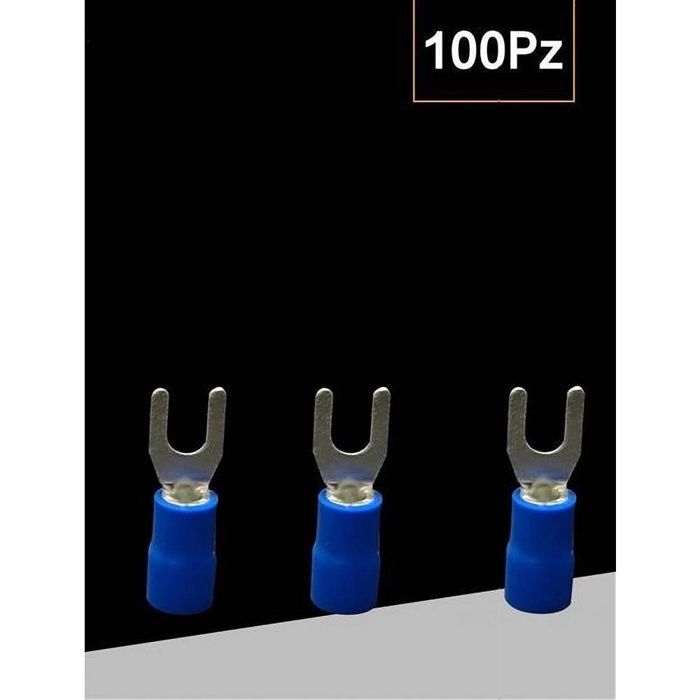 Trade Shop - Set 100pz Capicorda A Forcella A Crimpare Per Cavi 2.5 - 4mm² Isolato M4 Sv3.5-4 - Blu