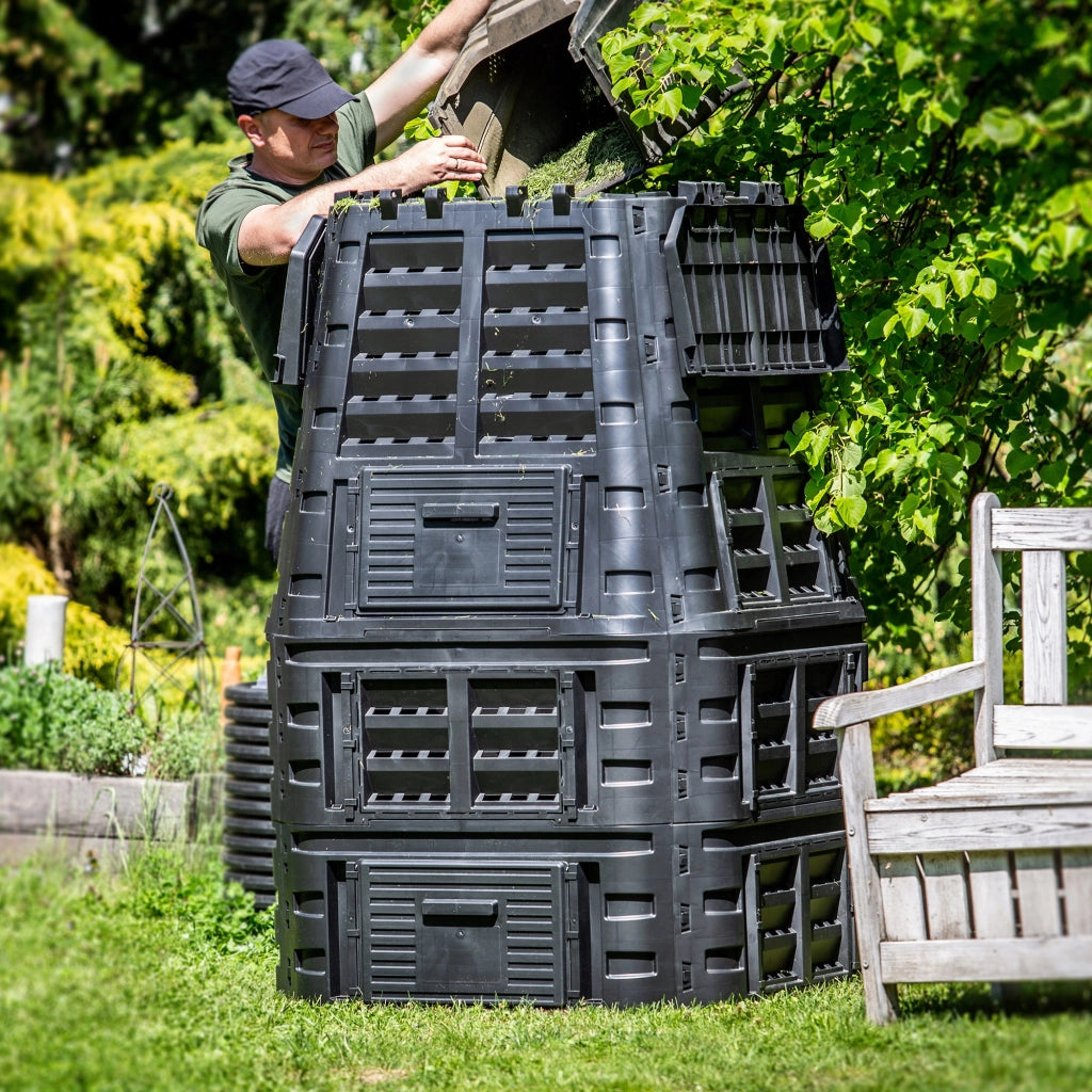 Compostiera modulare da giardino KADAX, resistente al gelo tutto l'anno, nera, 1000 litri