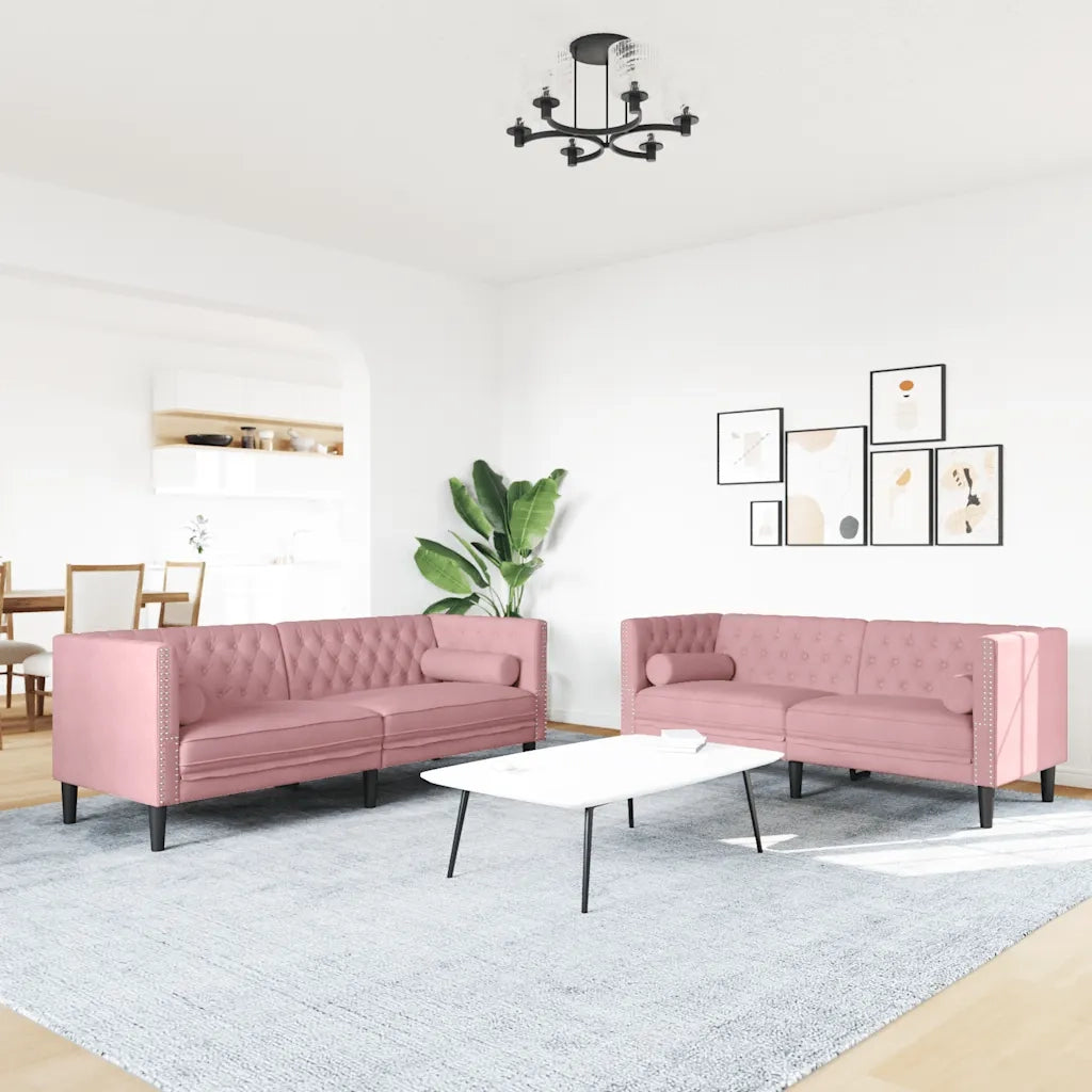Set Divani Chesterfield 2pz con Cuscini Rosa Velluto 3209294