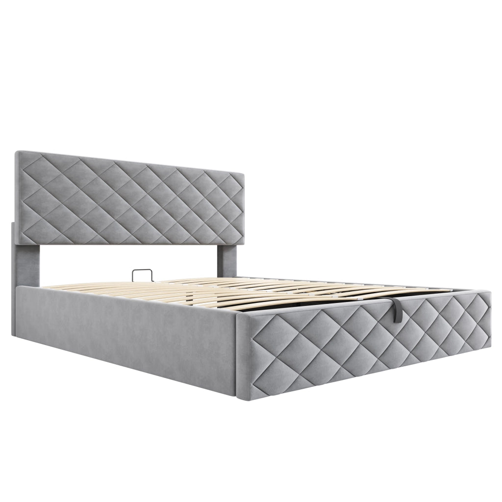 Letto Contenitore Imbottito con Rete a Doghe e Idraulico ¨C MINIMAL ¨C Grigio 140x200