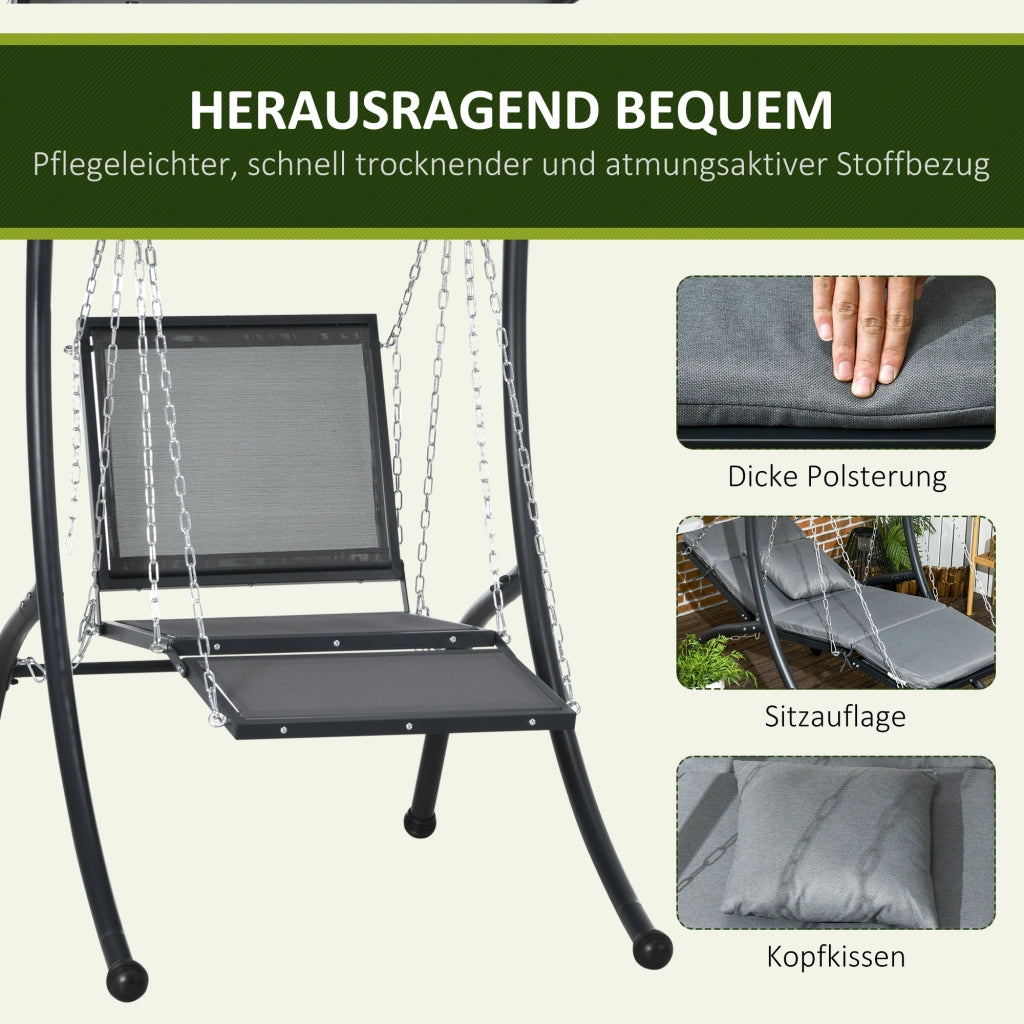 Altalena Hollywood con parasole regolabile e cuscini per giardino e terrazzo grigio scuro