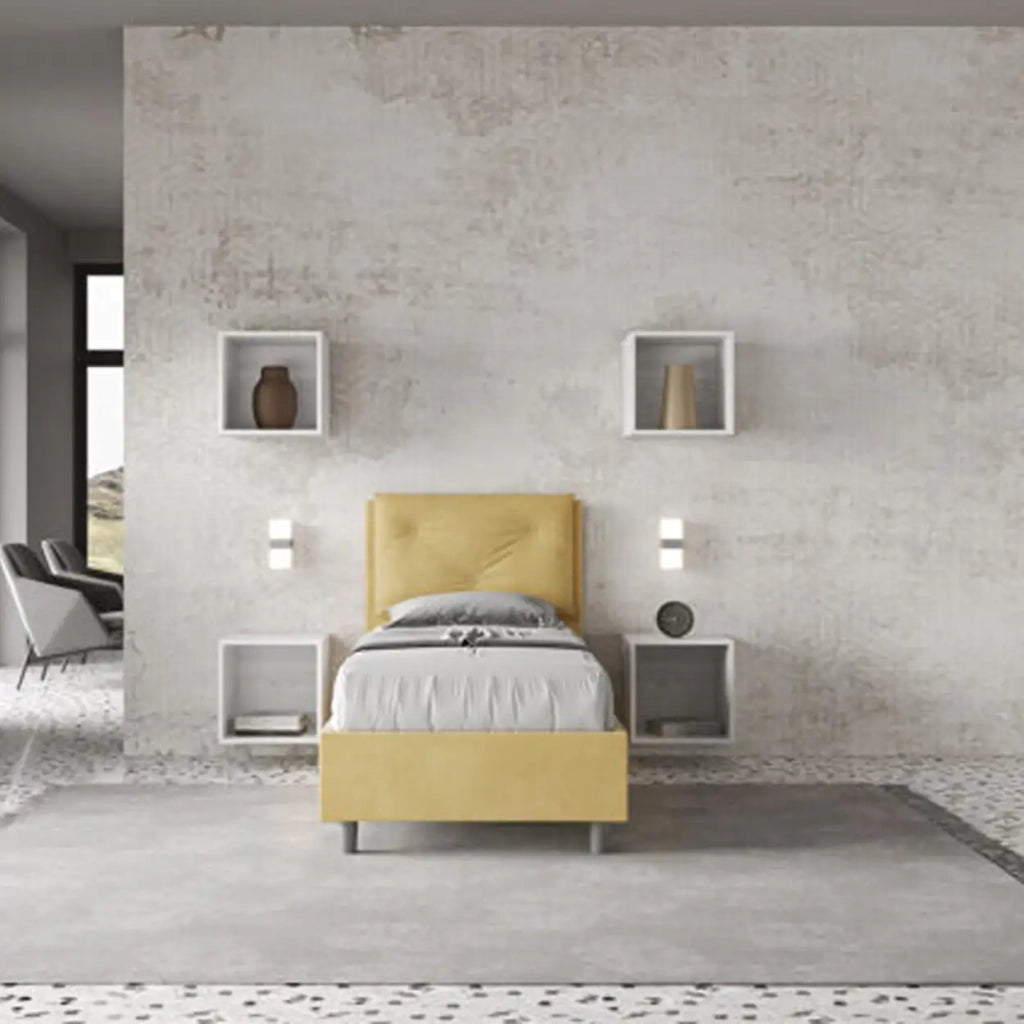 Letto singolo senza rete imbottito 80x190 microfibra ocra Appia