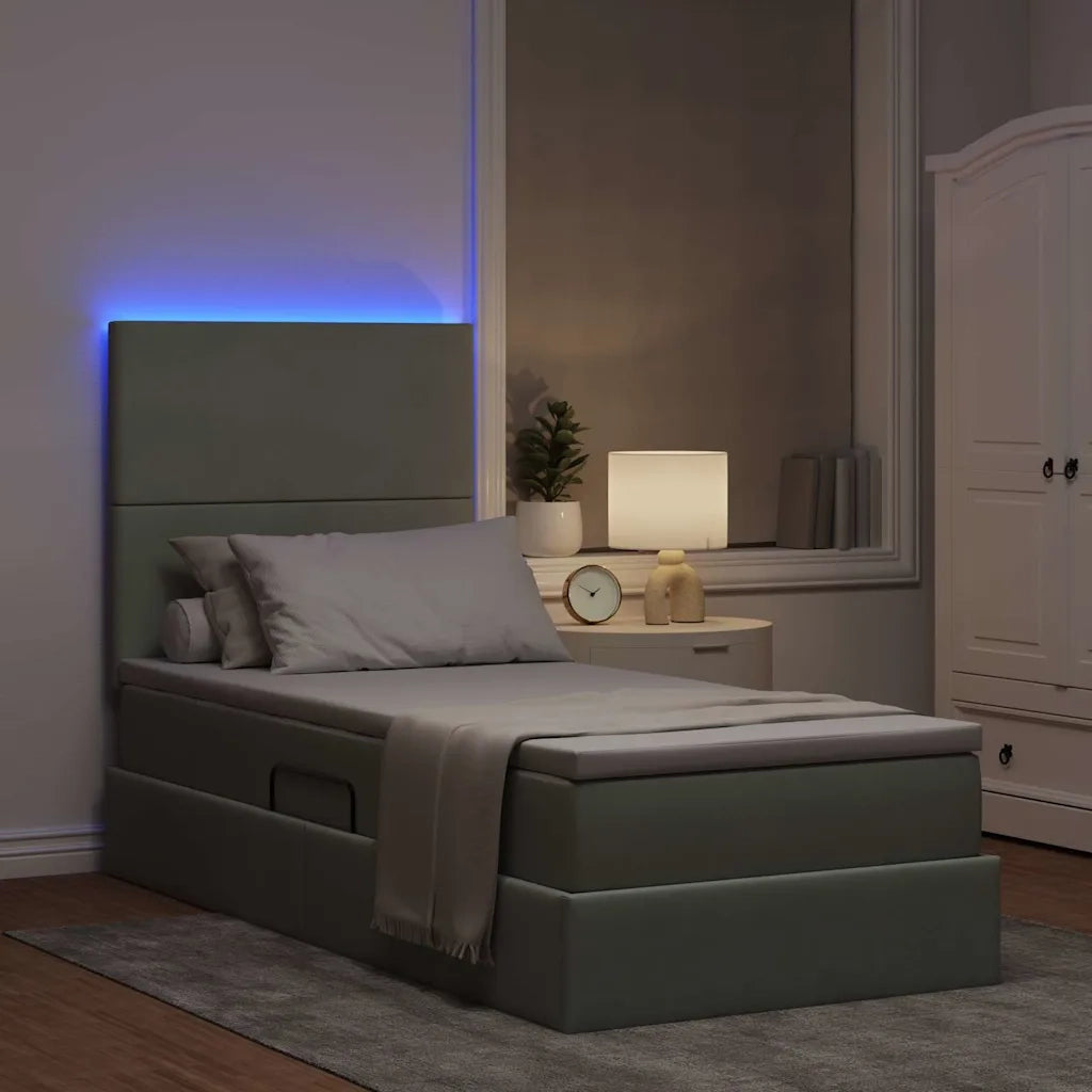 Letto con contenitore e LED Grigio chiaro 90 x 200 cm Velluto