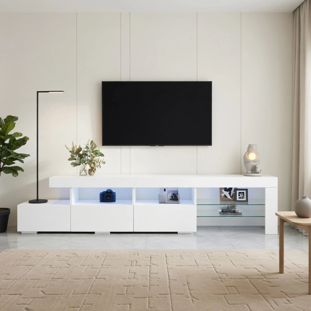 Cassettiera TV bianca lucida in MDF lunghezza 180 cm