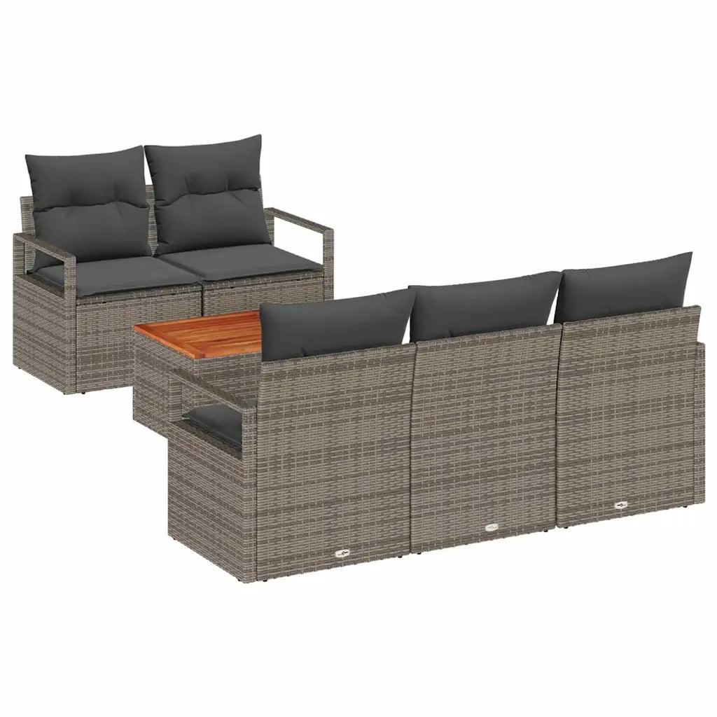 Set Divano da Giardino con cuscino 6 pcs Grigio polyrattan