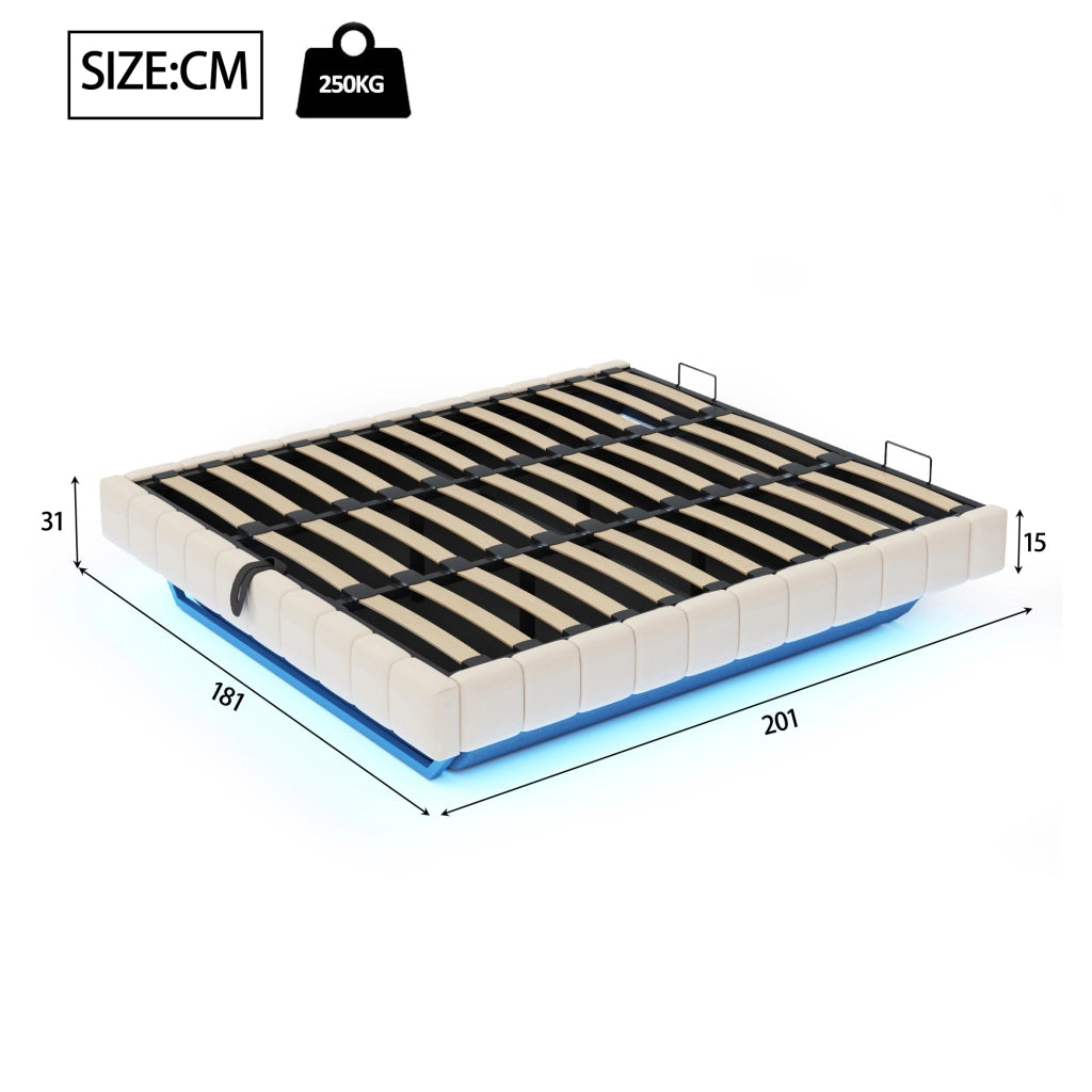 LETTO Imbottito Sospeso 180x200 cm Beige con LED e Contenitore