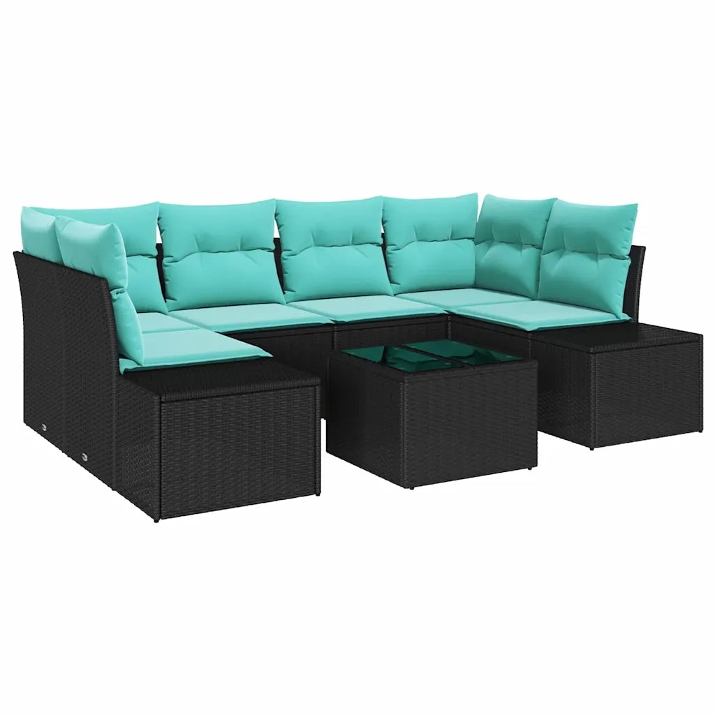 Set Divano da Giardino 8 pz Nero e Turchese polyrattan 3355635