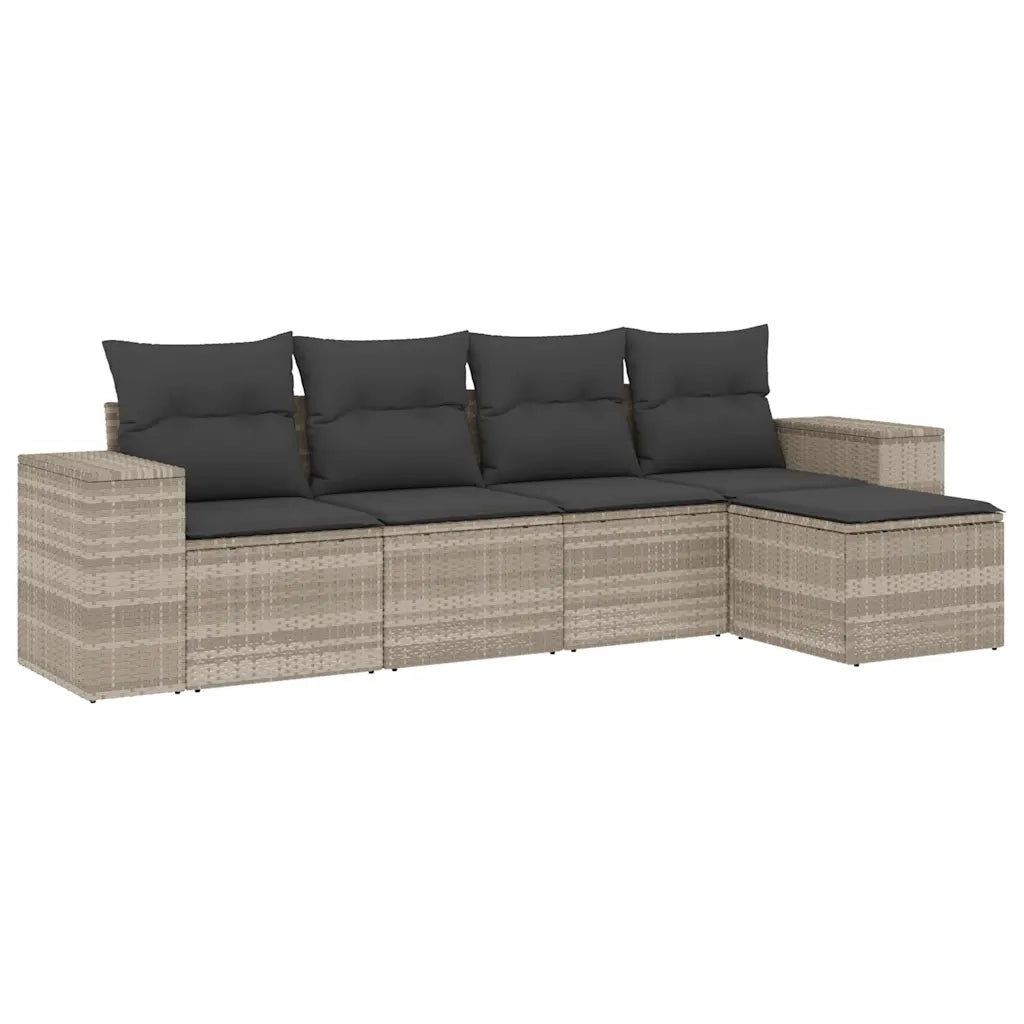 Set Divano da Giardino 5pz | Set Salotto da Giardino con Cuscini Grigio Chiaro Polyrattan