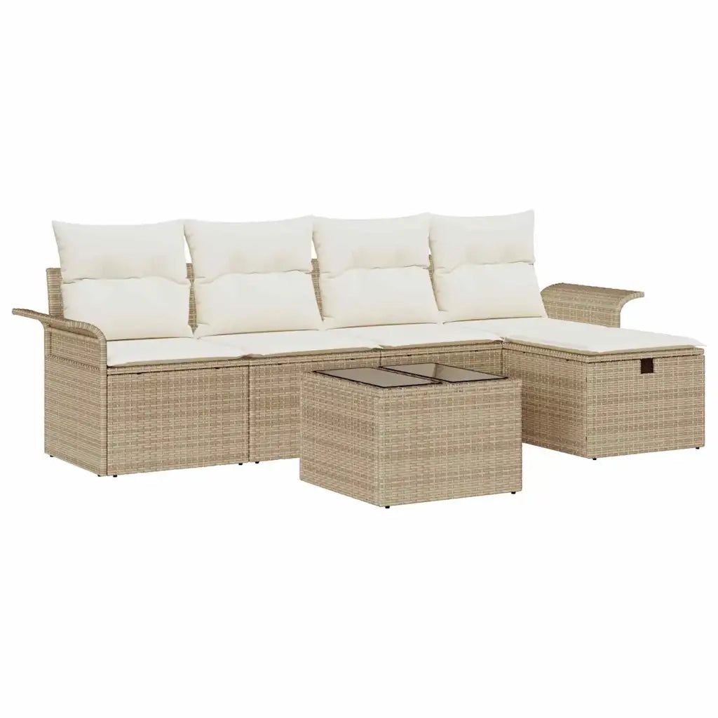 Set Divano da Giardino con cuscino 6 pcs Beige Poly Rattan
