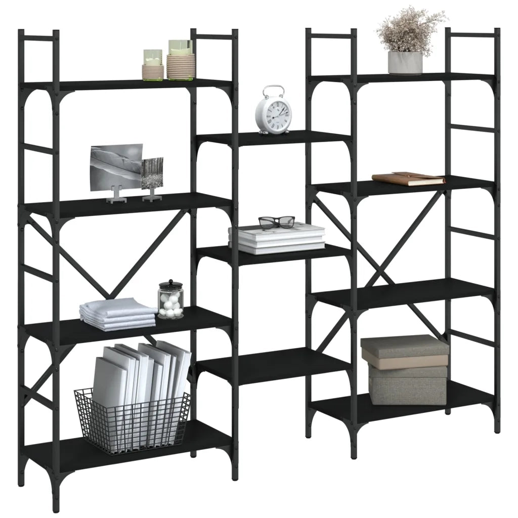 Libreria Nera 160x28,5x136,5 cm in Legno Multistrato 838873