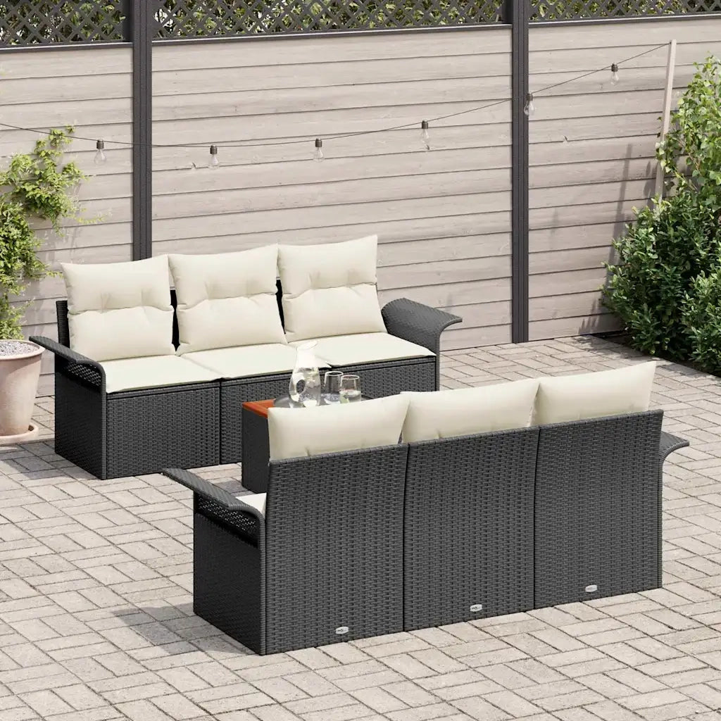 Set Divano da Giardino 7 pcs Nero e Crema polyrattan
