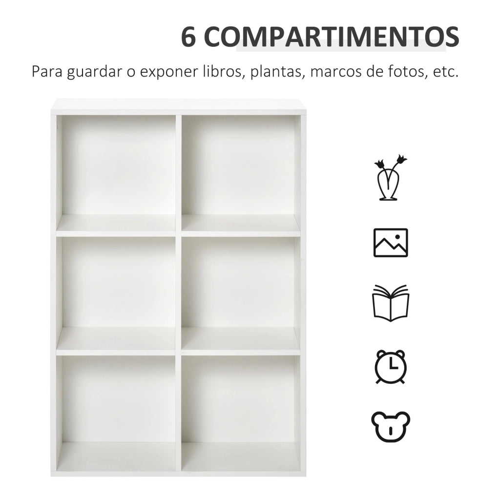 Libreria 3 Livelli 6 Cubi in Legno ¨C Minimal ¨C 65.5x30x97.5 cm Bianco
