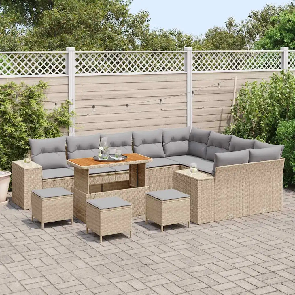 Set Divano da Giardino con cuscino 13 pcs Beige polyrattan