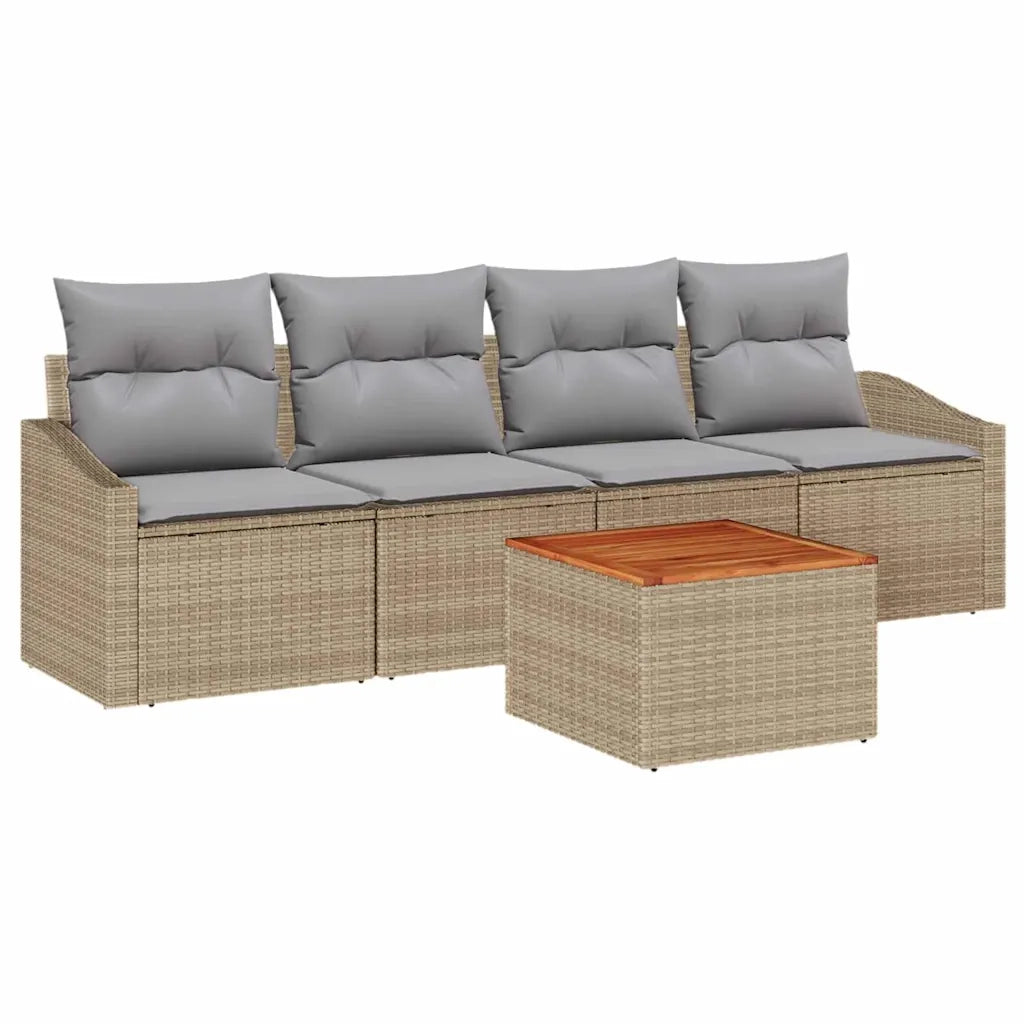 Set Divano da Giardino con cuscino 5 pcs Beige polyrattan