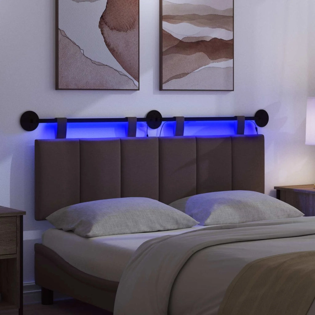 Testiera sospesa Con luce LED Marrone Scuro Tessuto 3424793