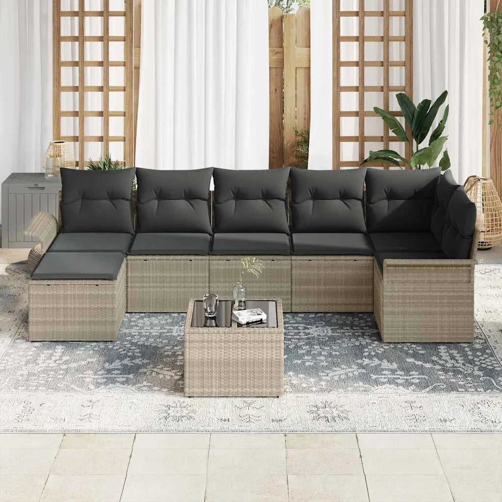 Set Divano da Giardino 8 pcs Grigio chiaro Poly Rattan
