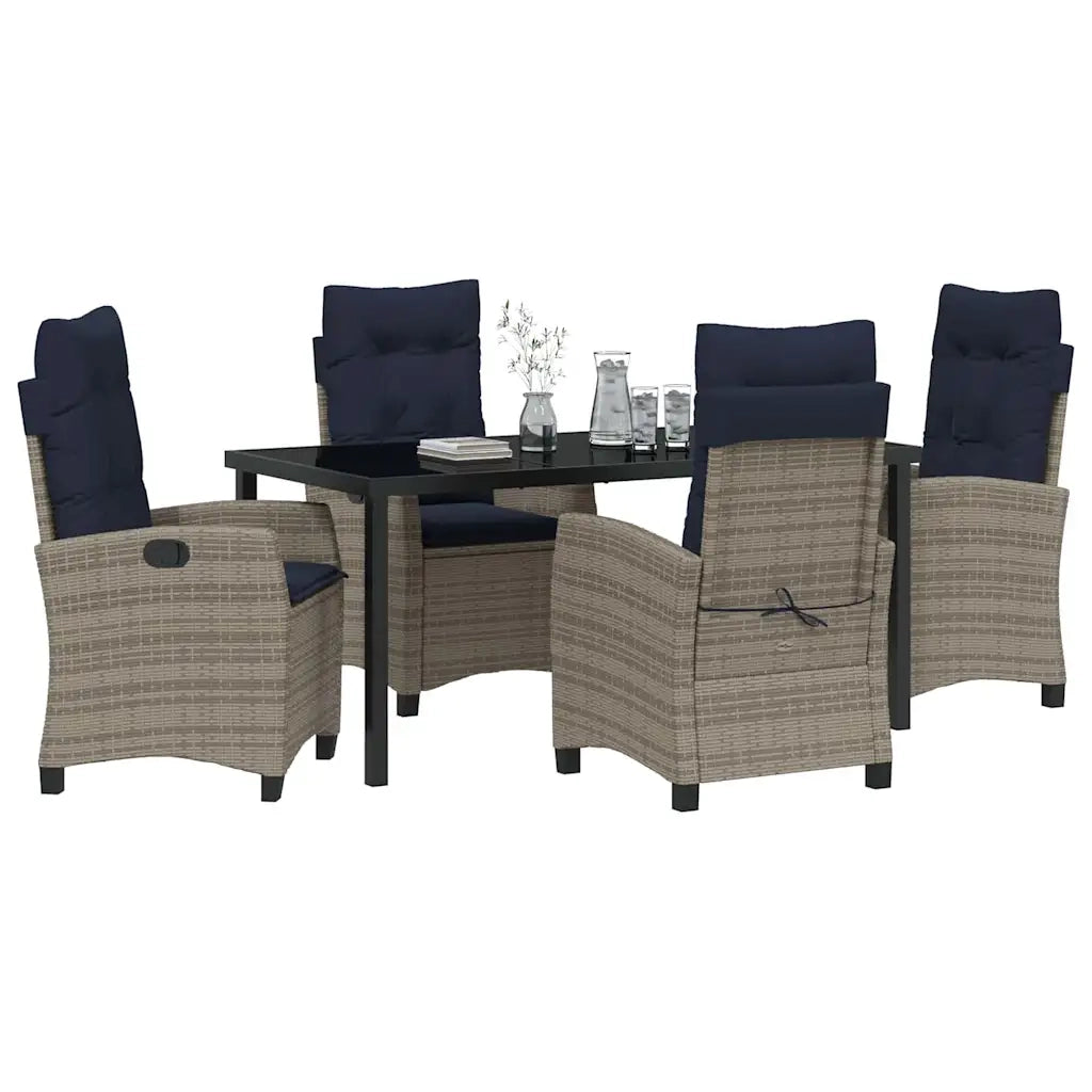 Set da Pranzo per Giardino con cuscino 5 pcs Grigio polyrattan