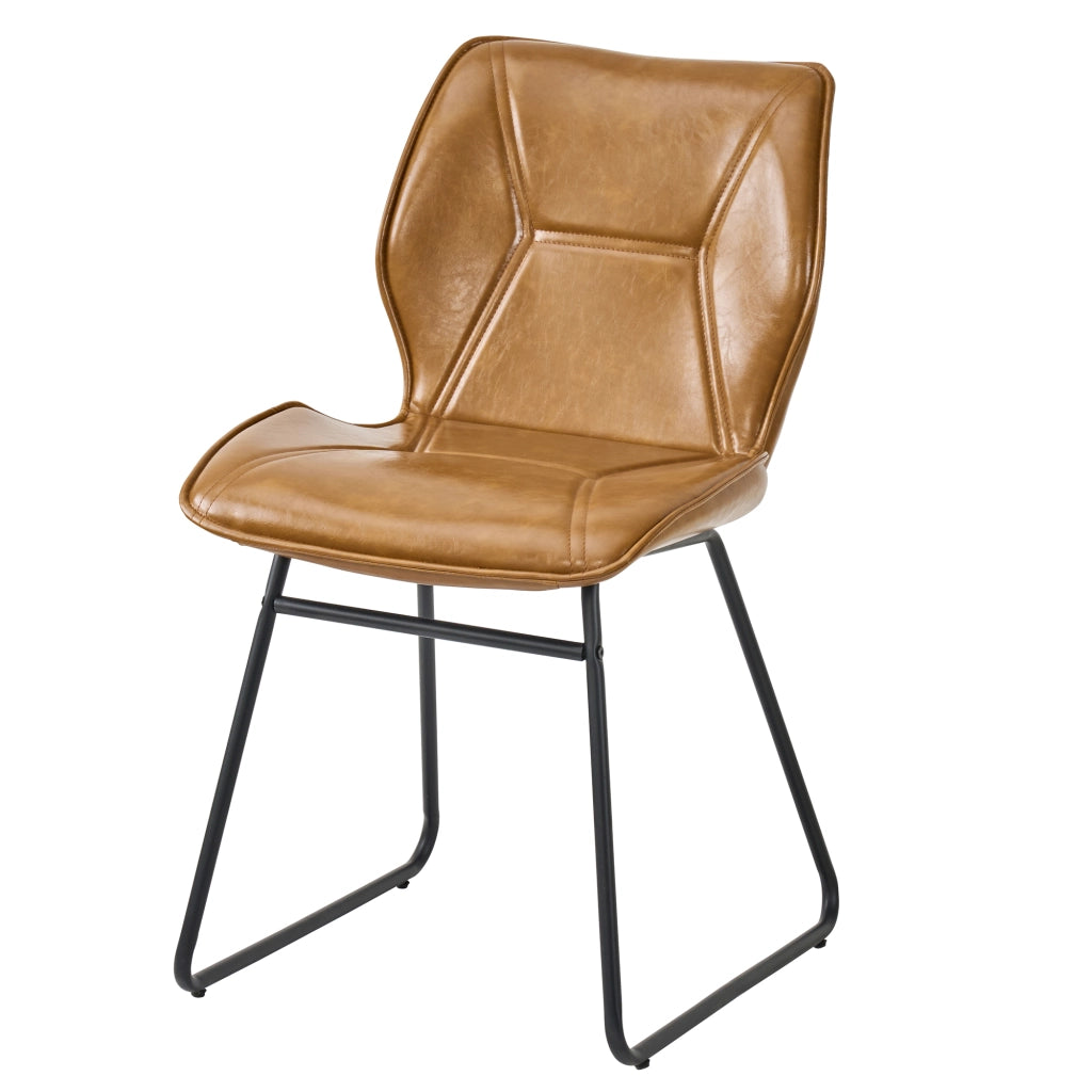 Sedie da Pranzo Set 2 Pezzi Imbottite ¨C MINIMAL ¨C Similpelle Cognac con Gambe in Metallo
