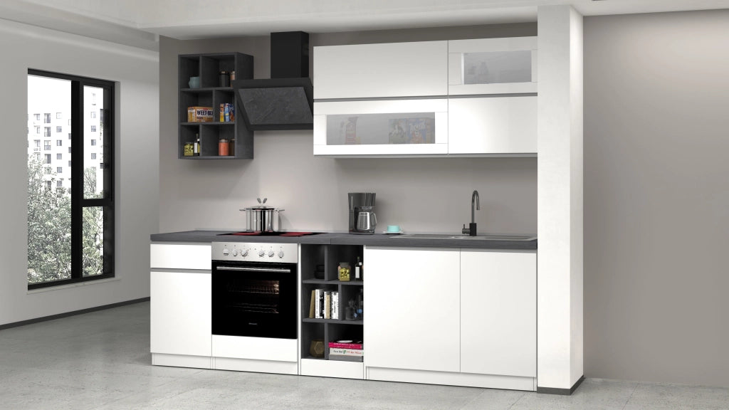 Cucina Lineare Bianca SOLE 256 cm – Moderna, Soft Close, Made in Italy