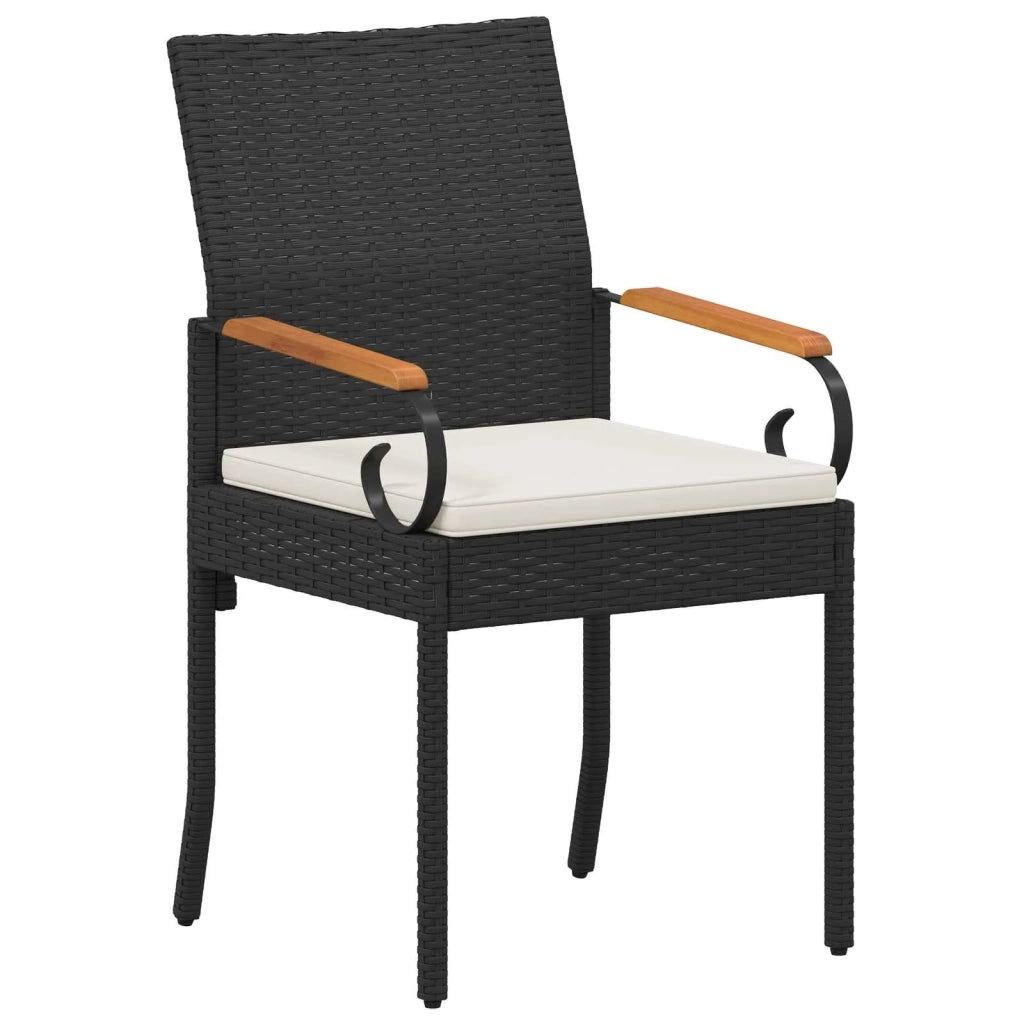 Sedie da giardino 4 pcs Nero e Bianco Crema Polyrattan e acacia 42025885