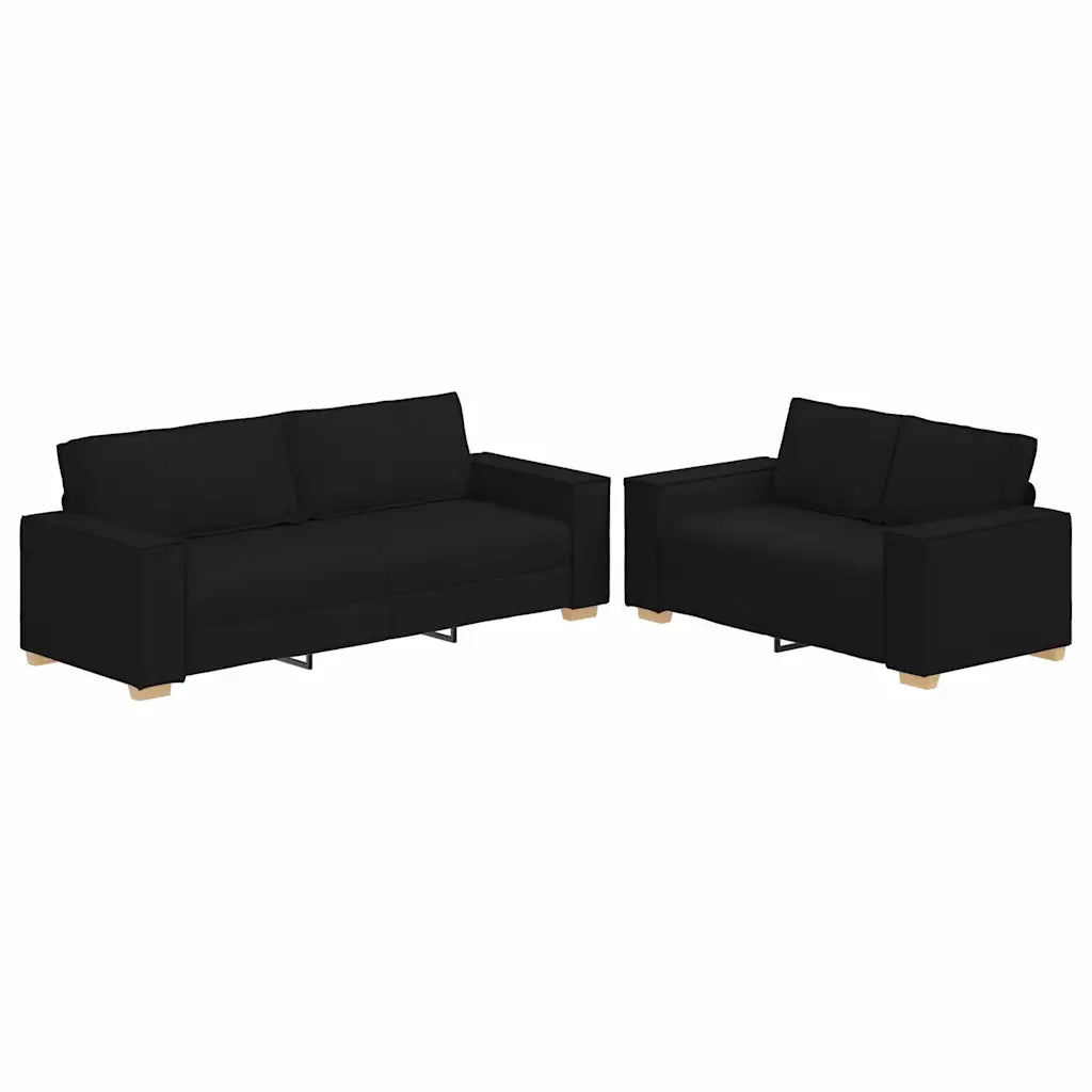 Set di Divani 2 pz con Cuscini Nero in Tessuto 3324693
