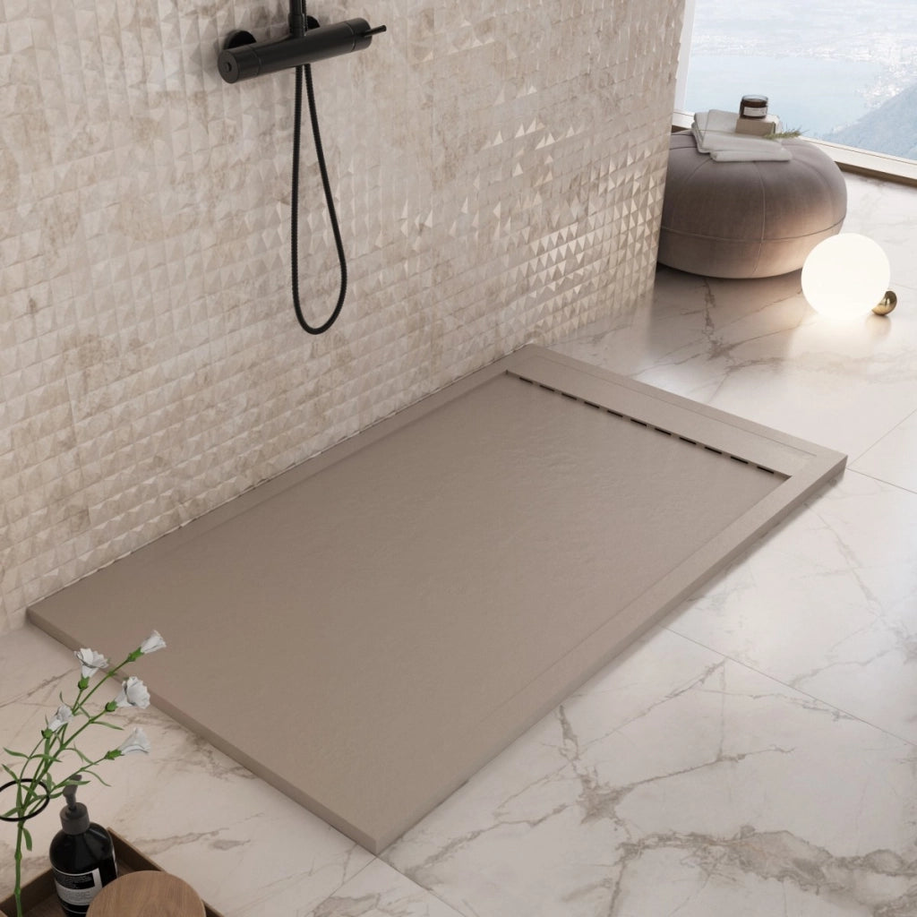 Piatto doccia in marmoresina tortora effetto pietra cemento prestige, misura 80x200