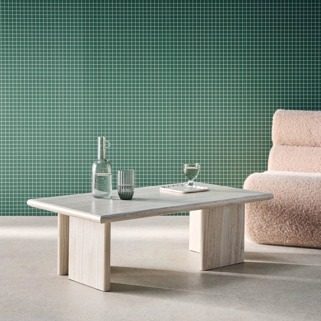Tavolino rettangolare effetto legno, beige travertino