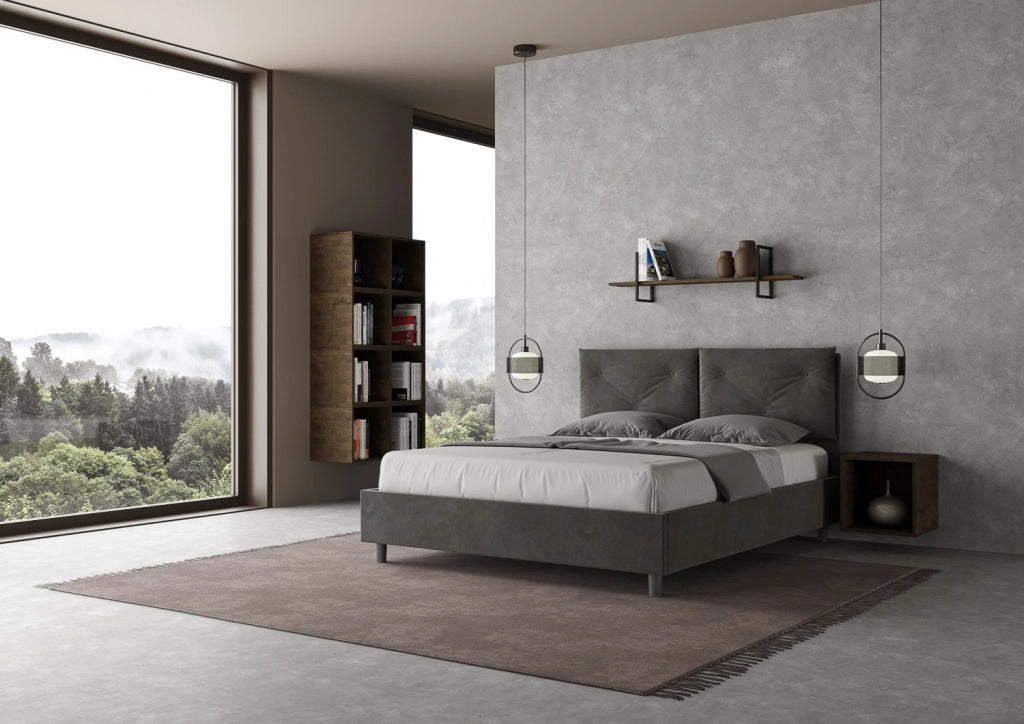 BS COM Letto matrimoniale contenitore imbottito 160x210 microfibra grigio