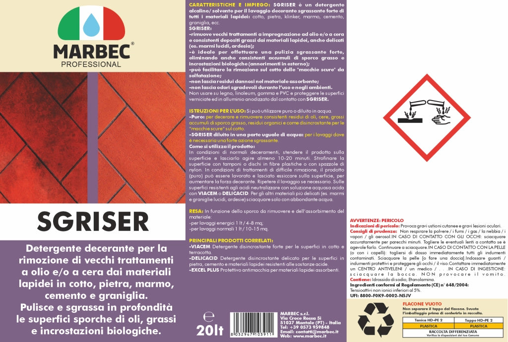 Detergente sgrassante professionale SGRISER   20LT