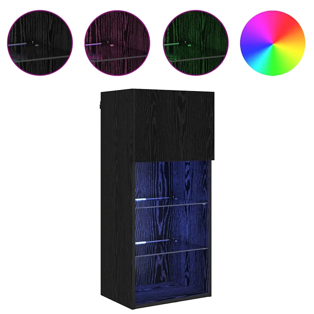 Mobile TV da Parete con LED Rovere Nero 40,5 x 30 x 90 cm 882958