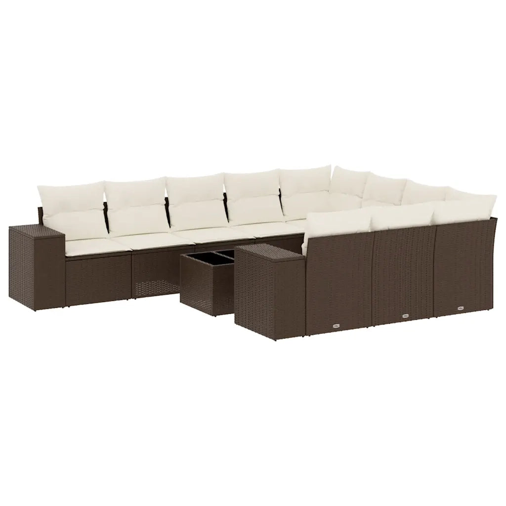 Set Divani da Giardino 11 pz con Cuscini Polyrattan Marrone 3223102
