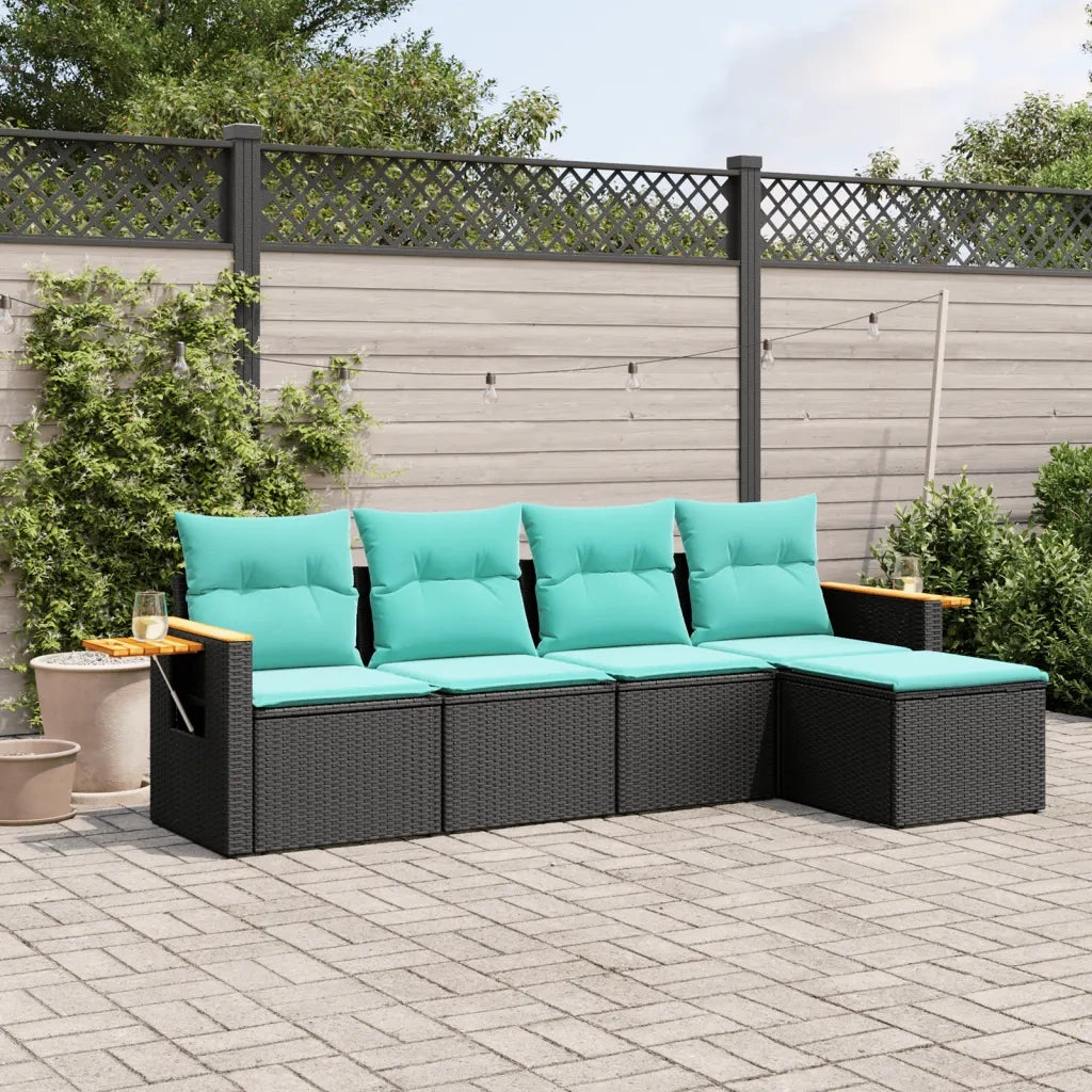 Set Divani da Giardino 5 pz con Cuscini Nero in Polyrattan