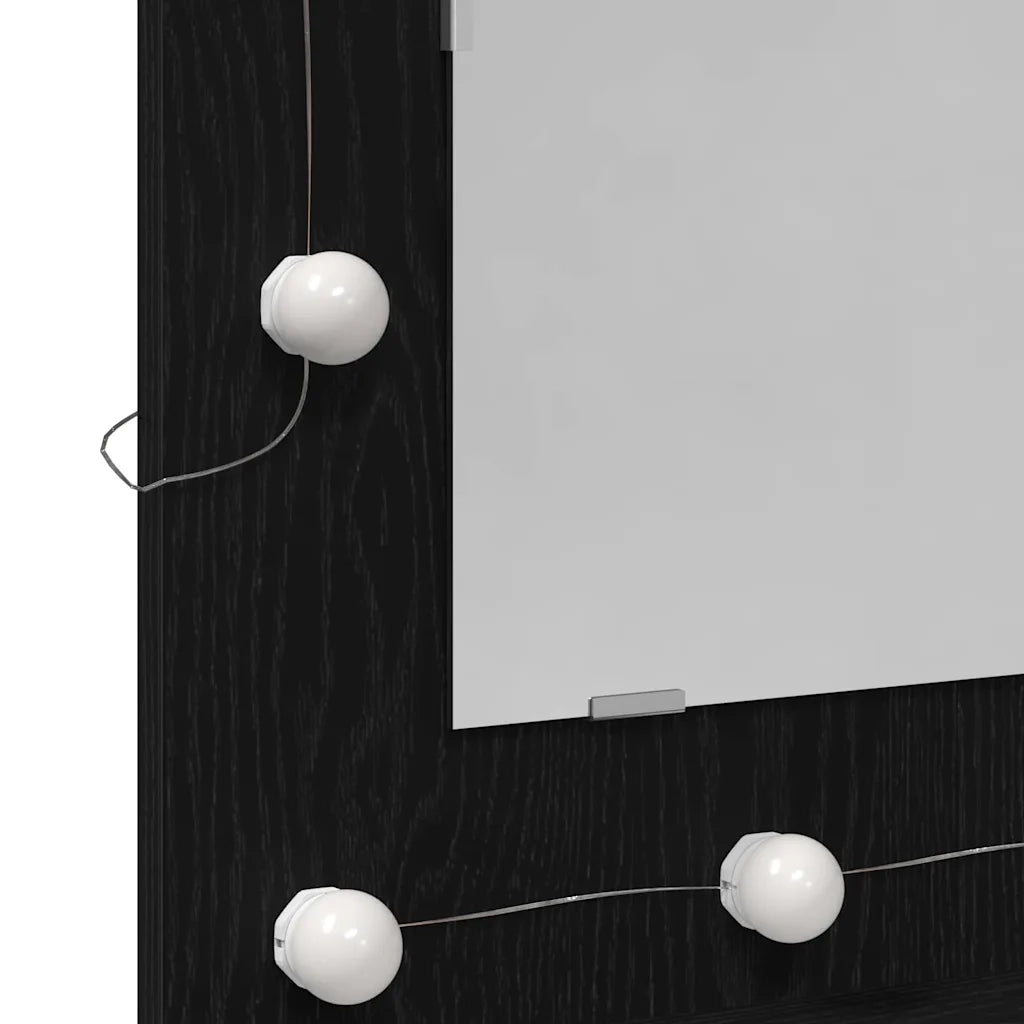 Mobiletto per specchio-Mensola con Specchio Rovere Nero 60 x 31,5 x 62 cm
