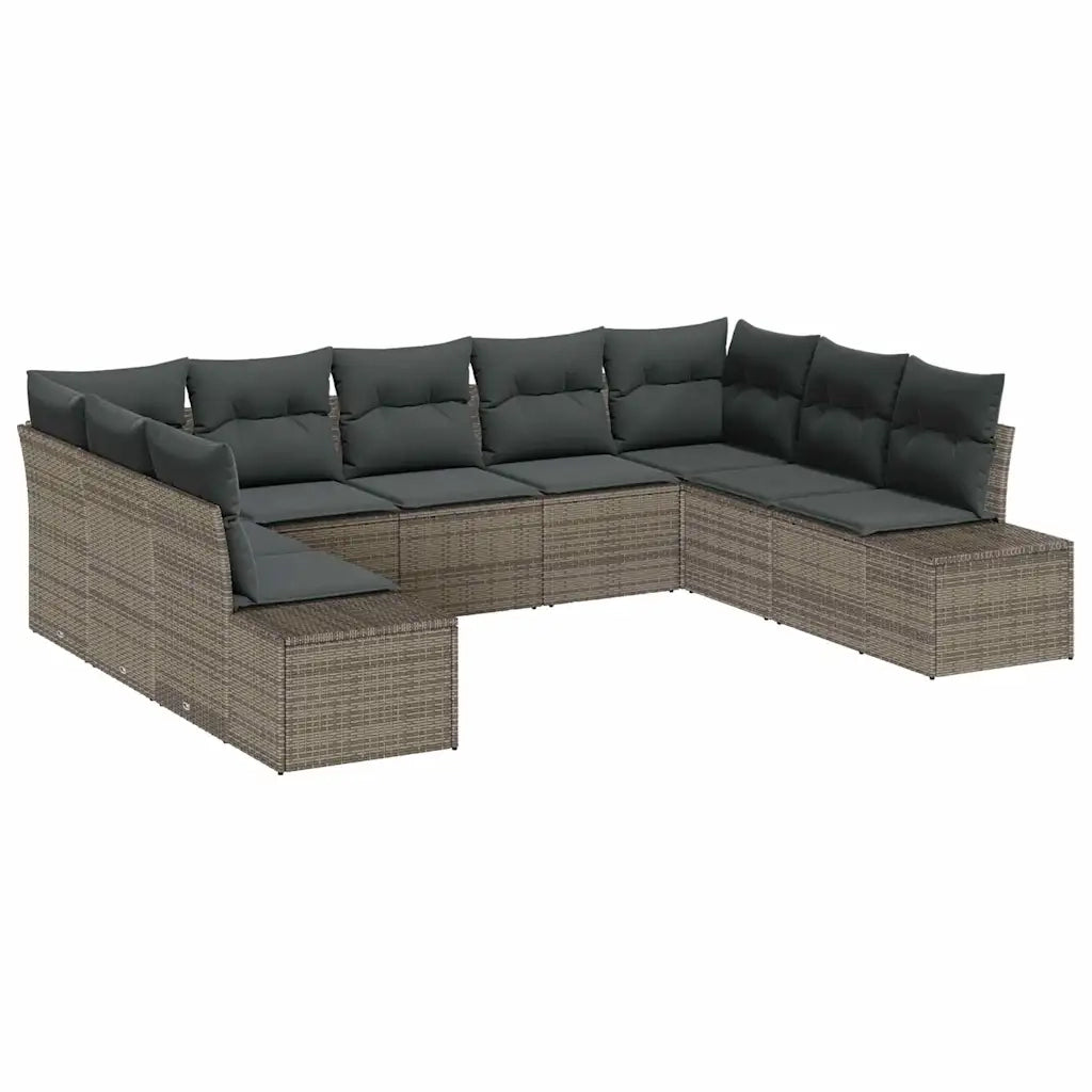 Set Divano da Giardino con cuscino 9 pcs Grigio polyrattan