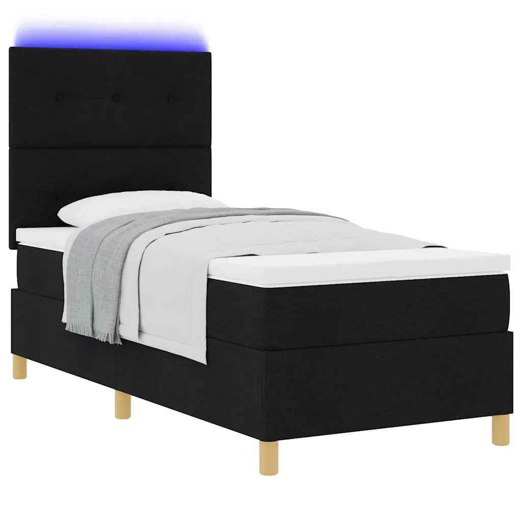 Letto a Sorgente LED con materasso Nero 90 x 200 cm Tessuto 3343070