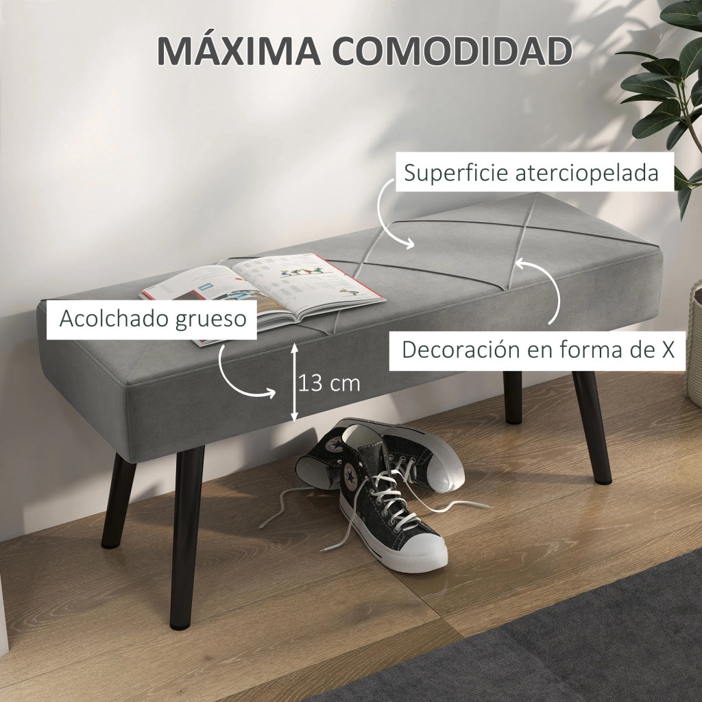 Pouf panca imbottita ¨C Xylo ¨C Tessuto grigio con struttura in acciaio 100x36x45 cm