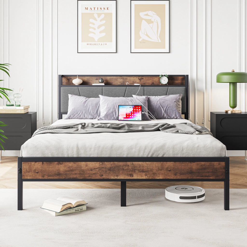 letto in mdf e metallo marrone antico 140 x 200 cm
