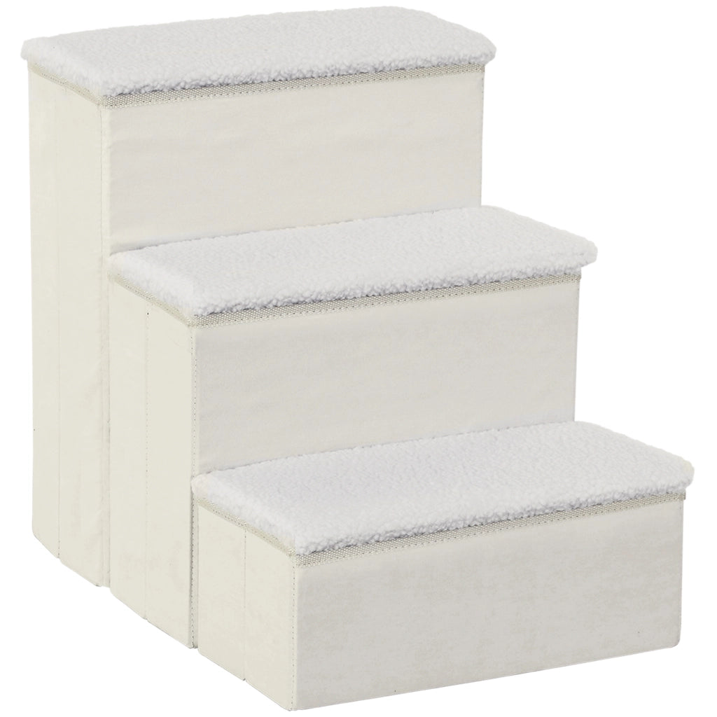 SCALA PER ANIMALI Pieghevole con 3 Gradini e Contenitore 40x54x48 cm MDF Bianco