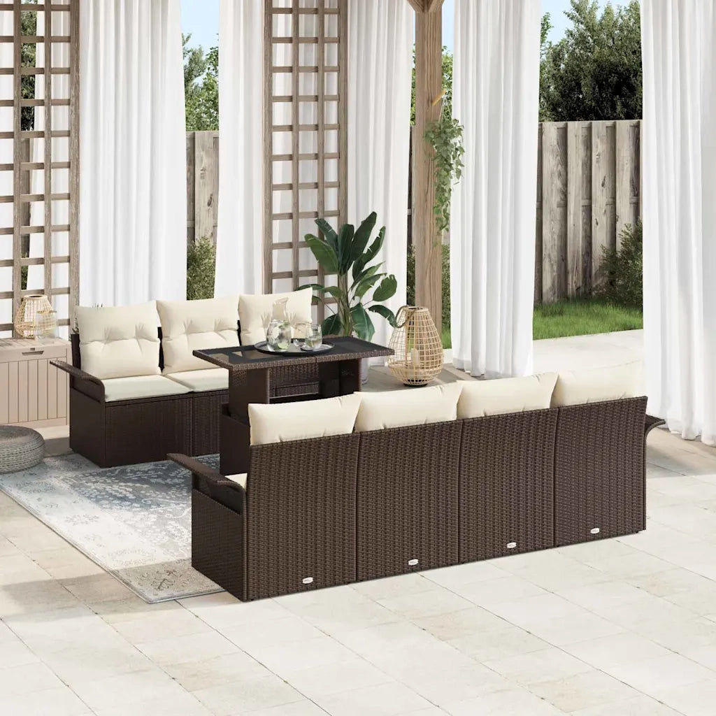 Set Divano da Giardino con cuscino 8 pcs Marrone polyrattan