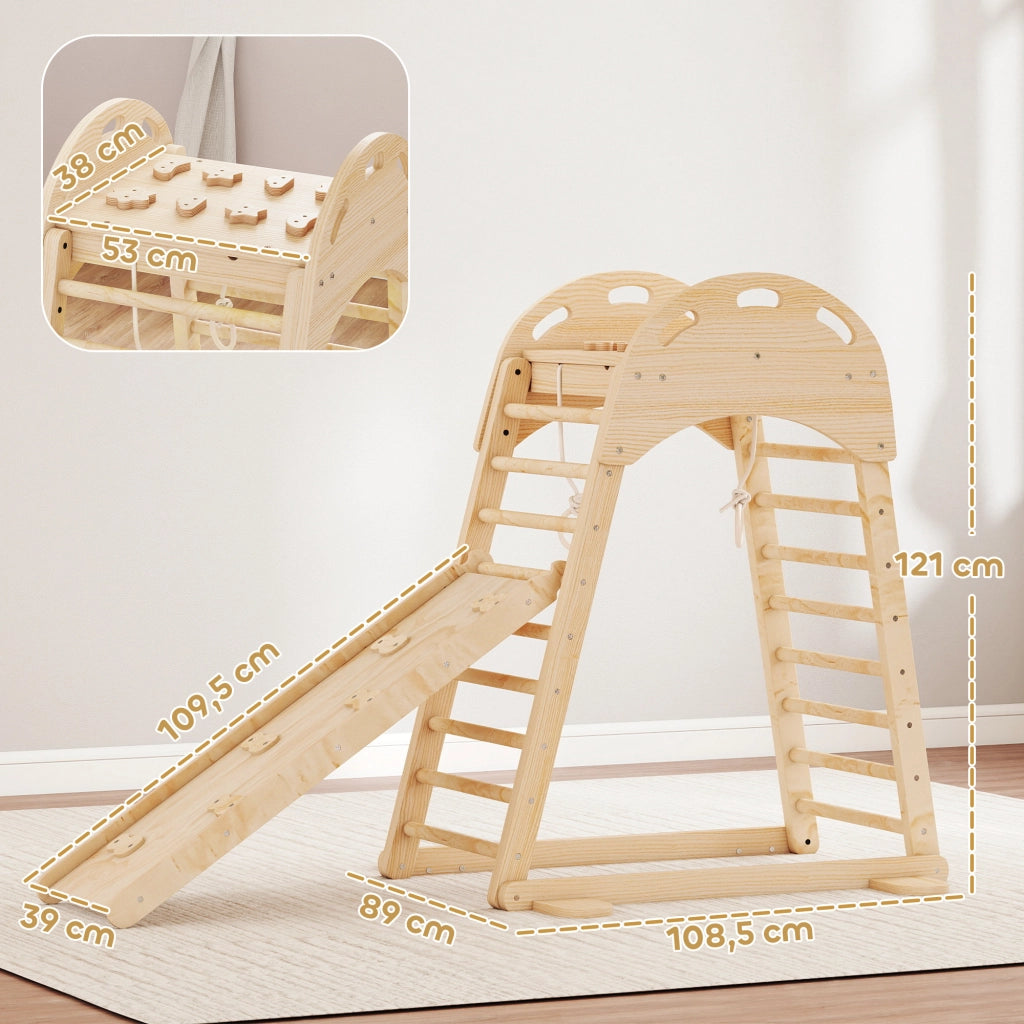 Struttura di arrampicata triangolare Montessori con scivolo ¨C Minimal ¨C legno naturale 90x90x80