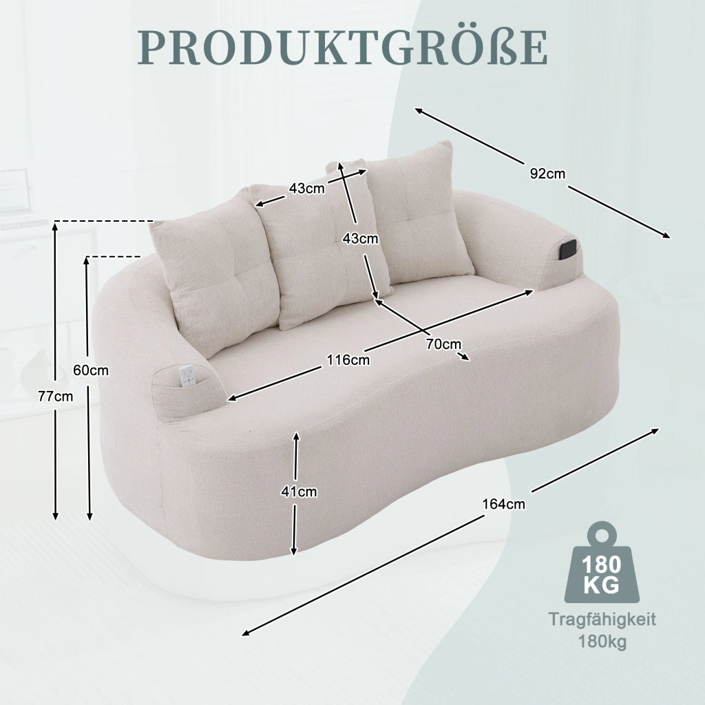 Divano lineare 2 posti - con cuscini extra spessi e seduta profonda - in chenille beige