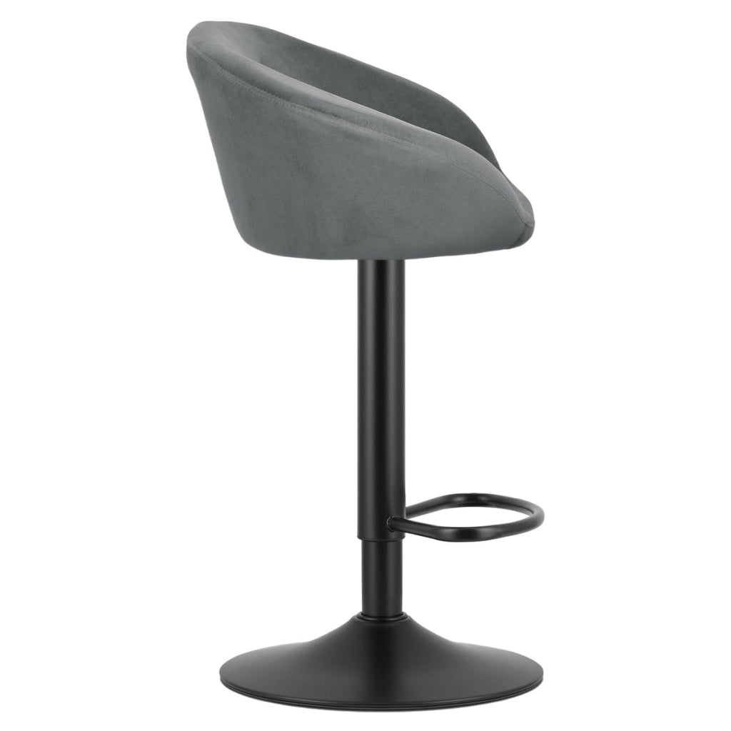 Sgabello bar East in velluto grigio con base nera