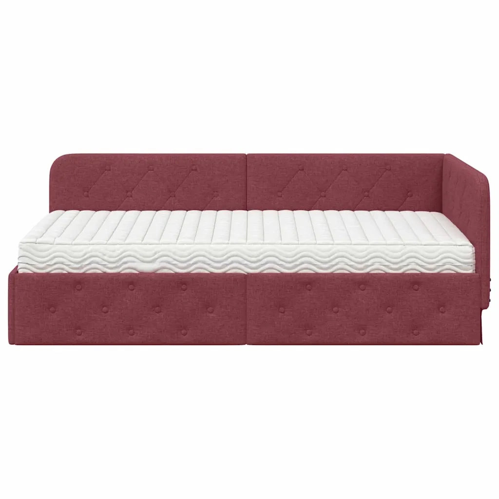 Cornice del letto ad angolo Rosso Vino 90 x 200 cm Tessuto