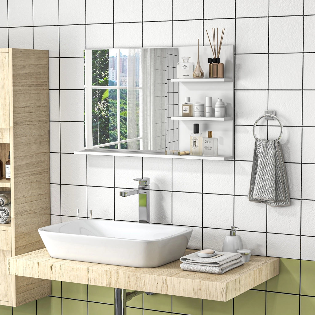 Specchio da Bagno con Ripiani ¨C Minimal ¨C Bianco MDF 75x10x48 cm