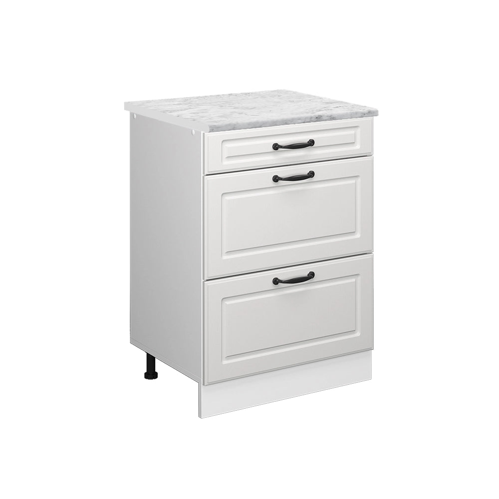 Mobiletto base per cucina R-Line Bianco rustico/Bianco 60 cm PL Marmo Vicco