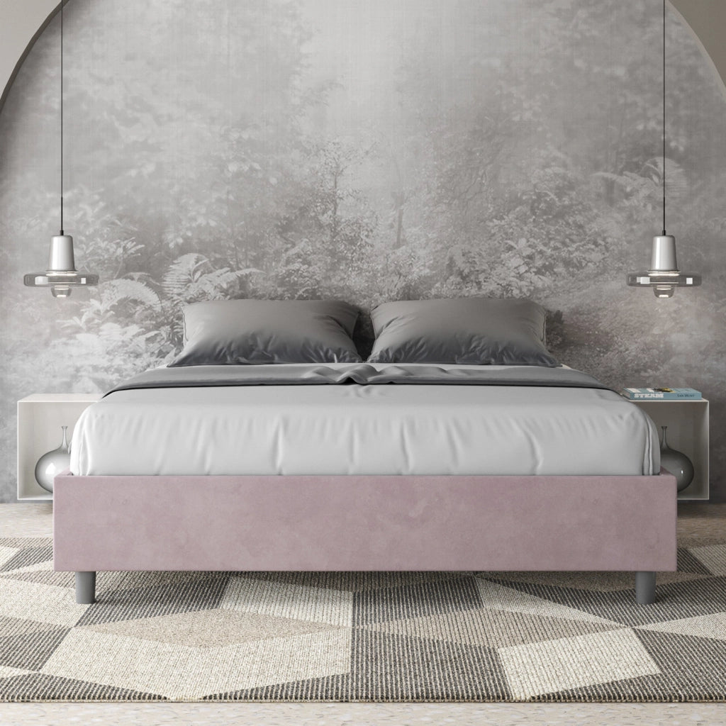 BS COM Letto matrimoniale con rete imbottito 160x210 microfibra glicine