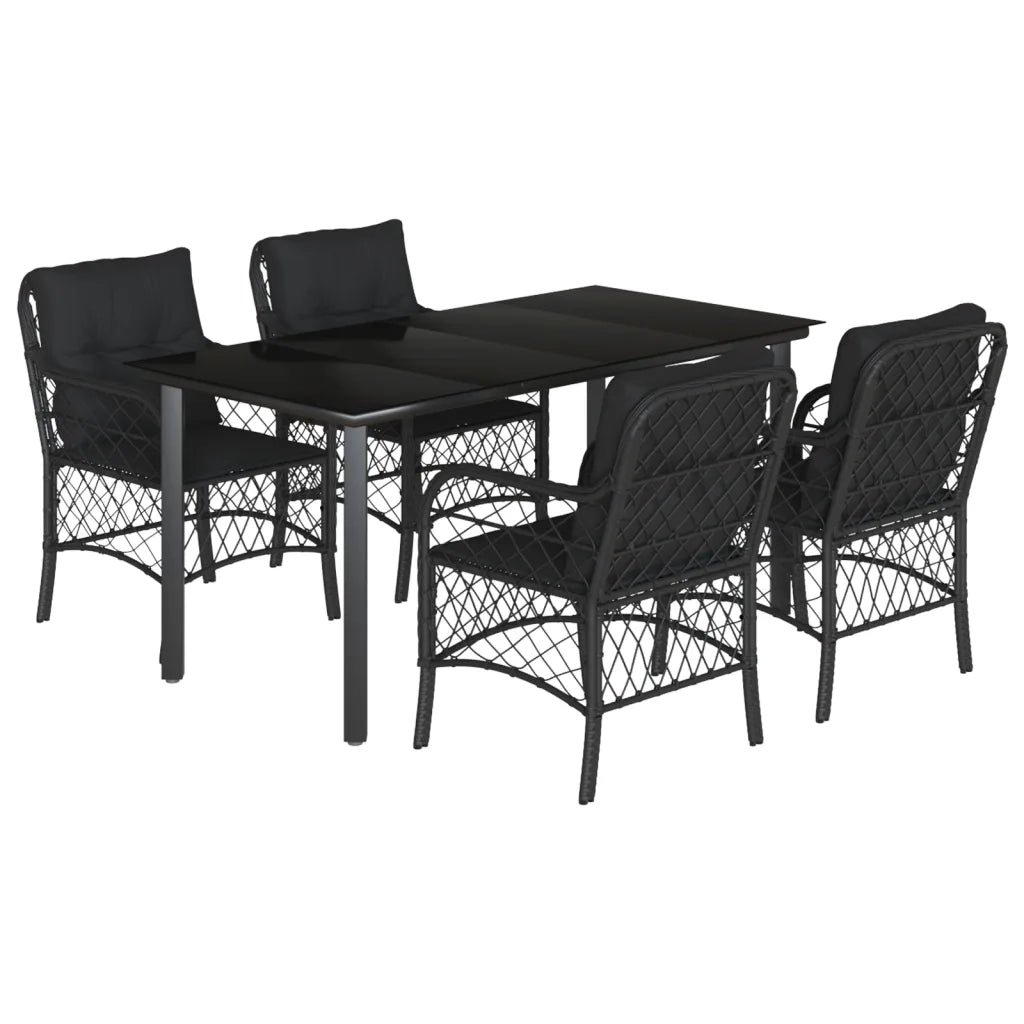 Set da Pranzo da Giardino 5 pz Nero con Cuscini in Polyrattan