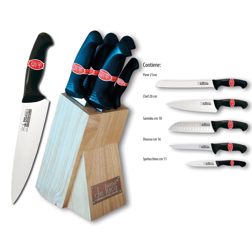 COLTELLO CUCINA LINEA 'HORECA' IN CEPPO MASSELLO 5 pezzi  - DE LUCA