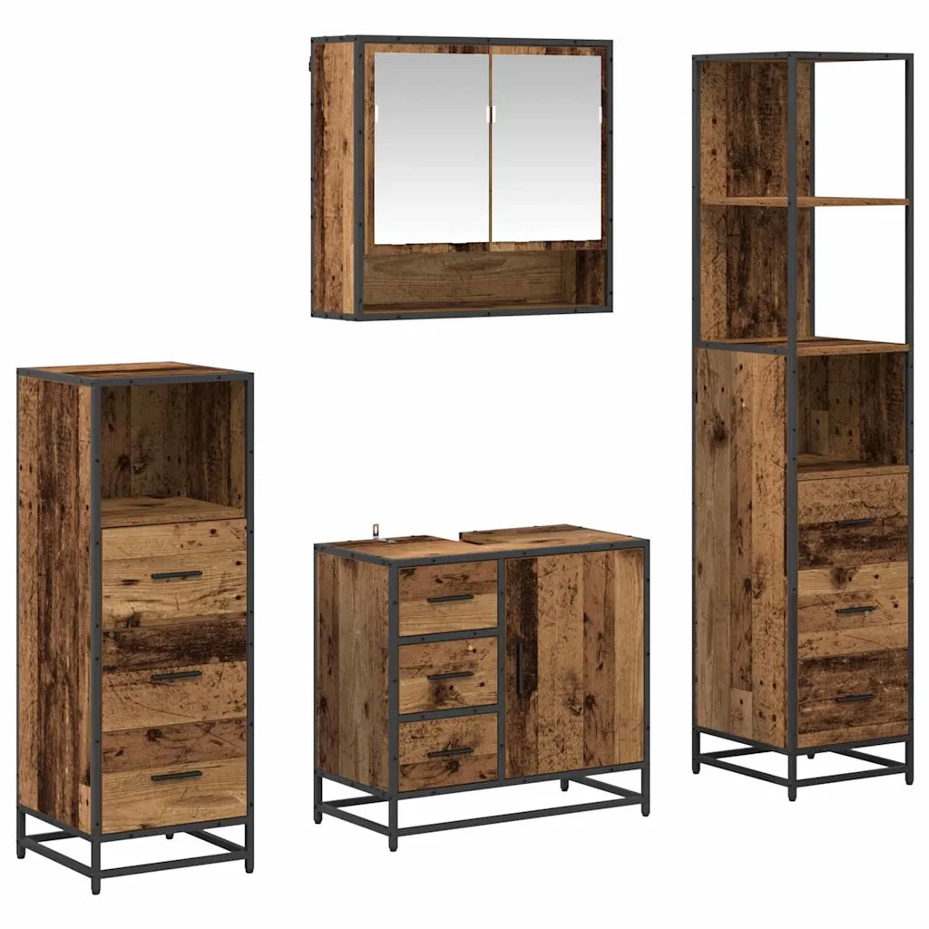 Set di mobili per il bagno con cassetto 4 pcs Legno vecchio