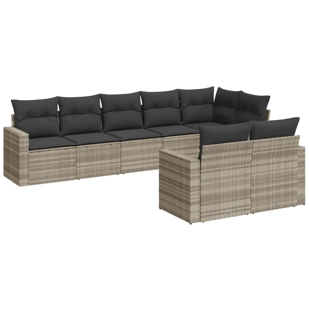 Set Divano da Giardino 8pz con Cuscini Grigio Chiaro Polyrattan